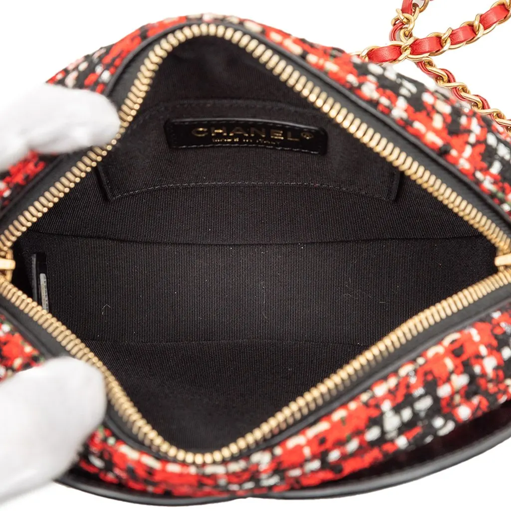 Chanel Tweed and Lambskin Coco Midnight Camera Bag Red Very good - Model View