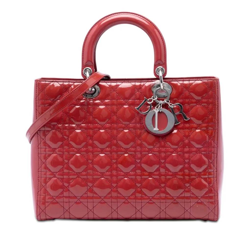 Dior Large Patent Cannage Lady Dior Red Leather Very good - Front View