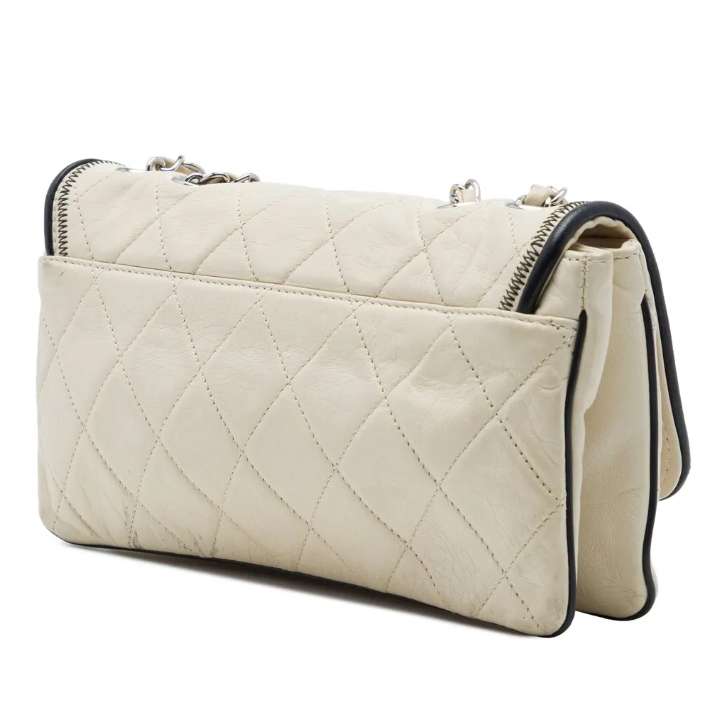 Chanel Quilted Aged Lambskin Reissue 2.55 East West Flap White Leather Very good - Back View