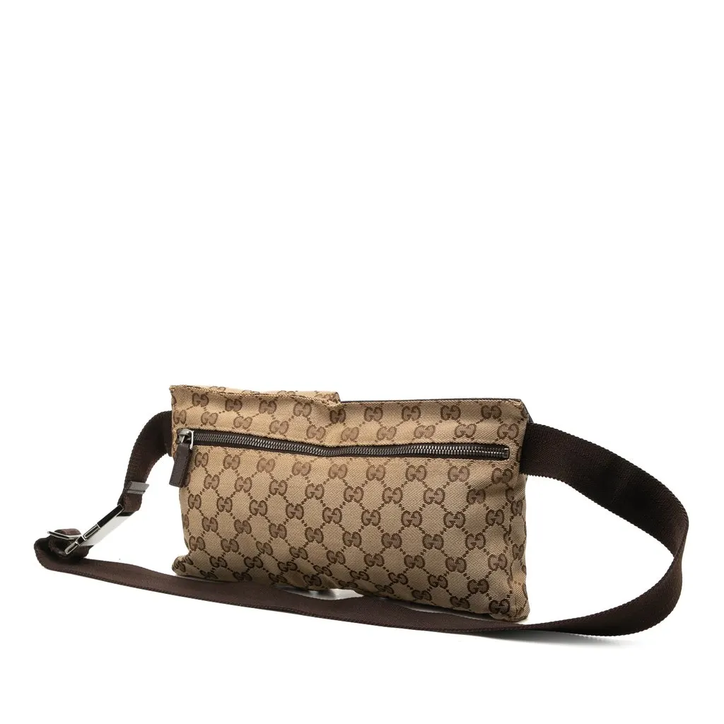 Gucci GG Canvas Double Pocket Belt Bag Beige Canvas Good - Back View