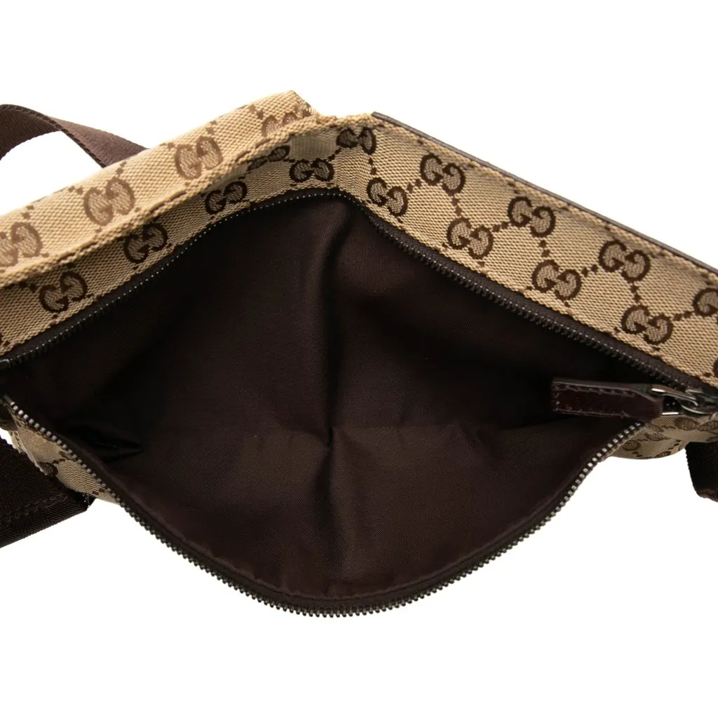 Gucci GG Canvas Double Pocket Belt Bag Beige Canvas Good - Model View