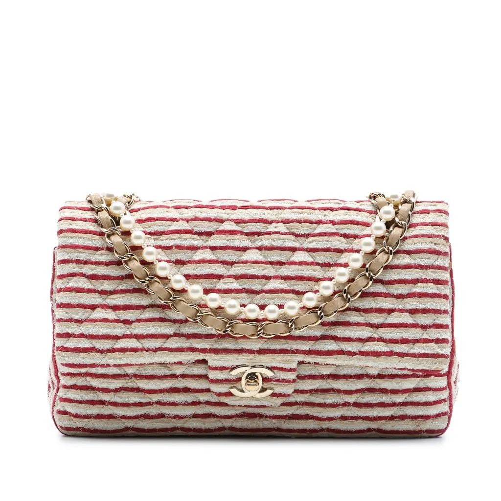 Chanel Medium Classic Jersey Coco Sailor Double Flap Red Very good - Front View