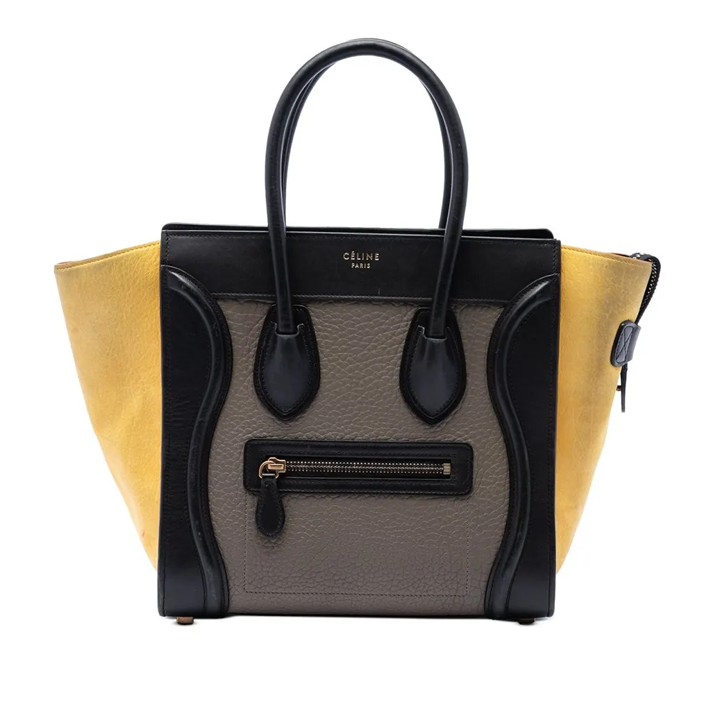 Celine Micro Tricolor Leather Luggage Tote Brown Leather Good - Front View