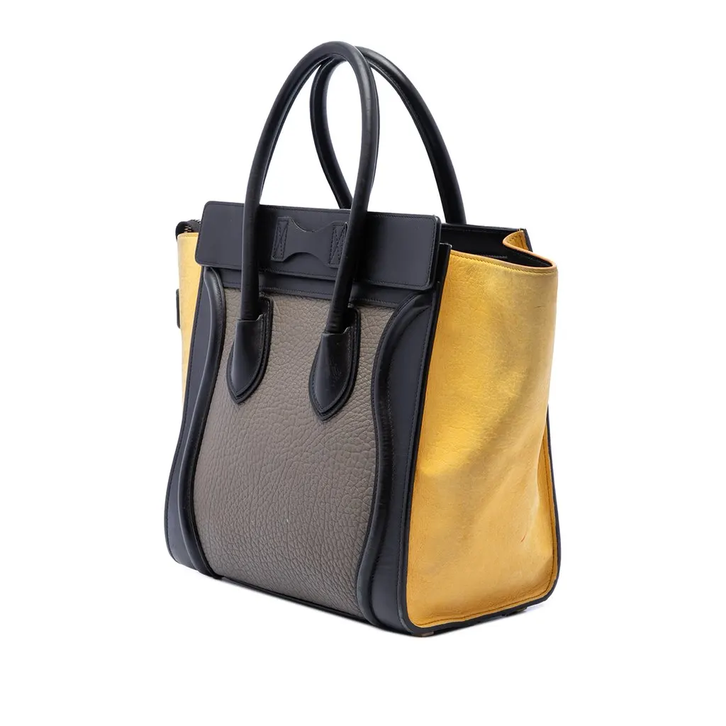 Celine Micro Tricolor Leather Luggage Tote Brown Leather Good - Back View