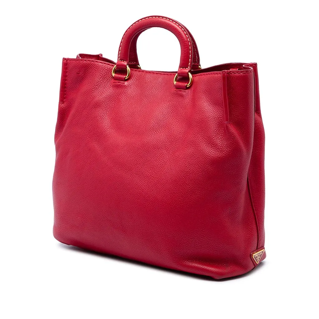 Prada Vitello Daino Canapa Logo Open Convertible Tote Red Leather Very good - Back View