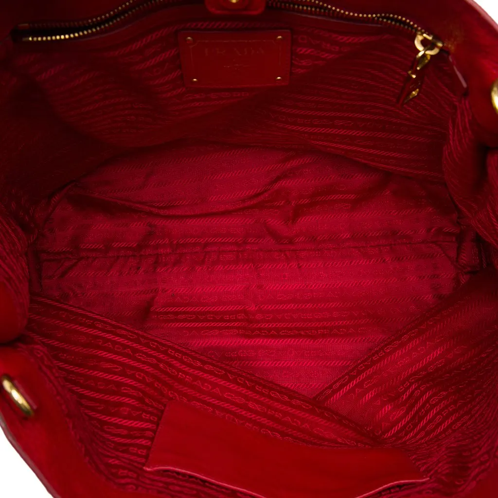 Prada Vitello Daino Canapa Logo Open Convertible Tote Red Leather Very good - Model View