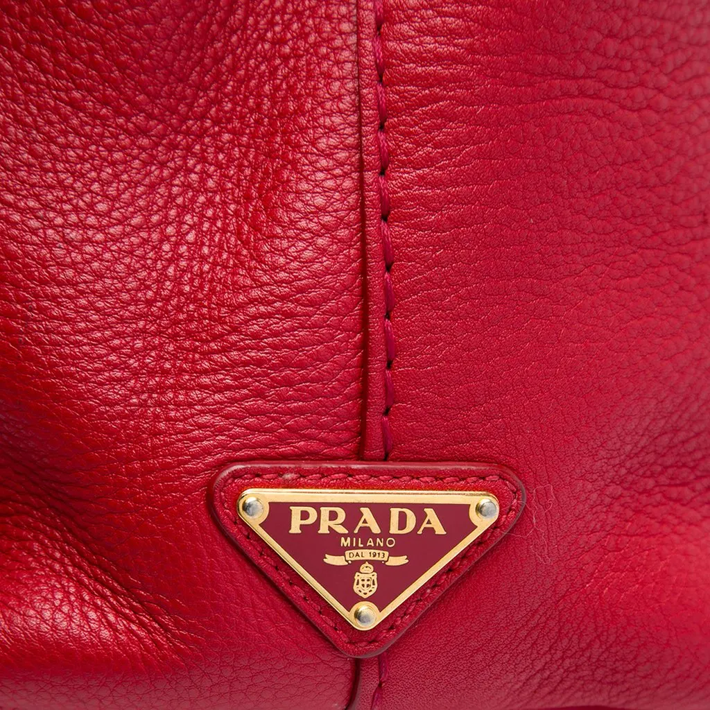 Prada Vitello Daino Canapa Logo Open Convertible Tote Red Leather Very good - Box View