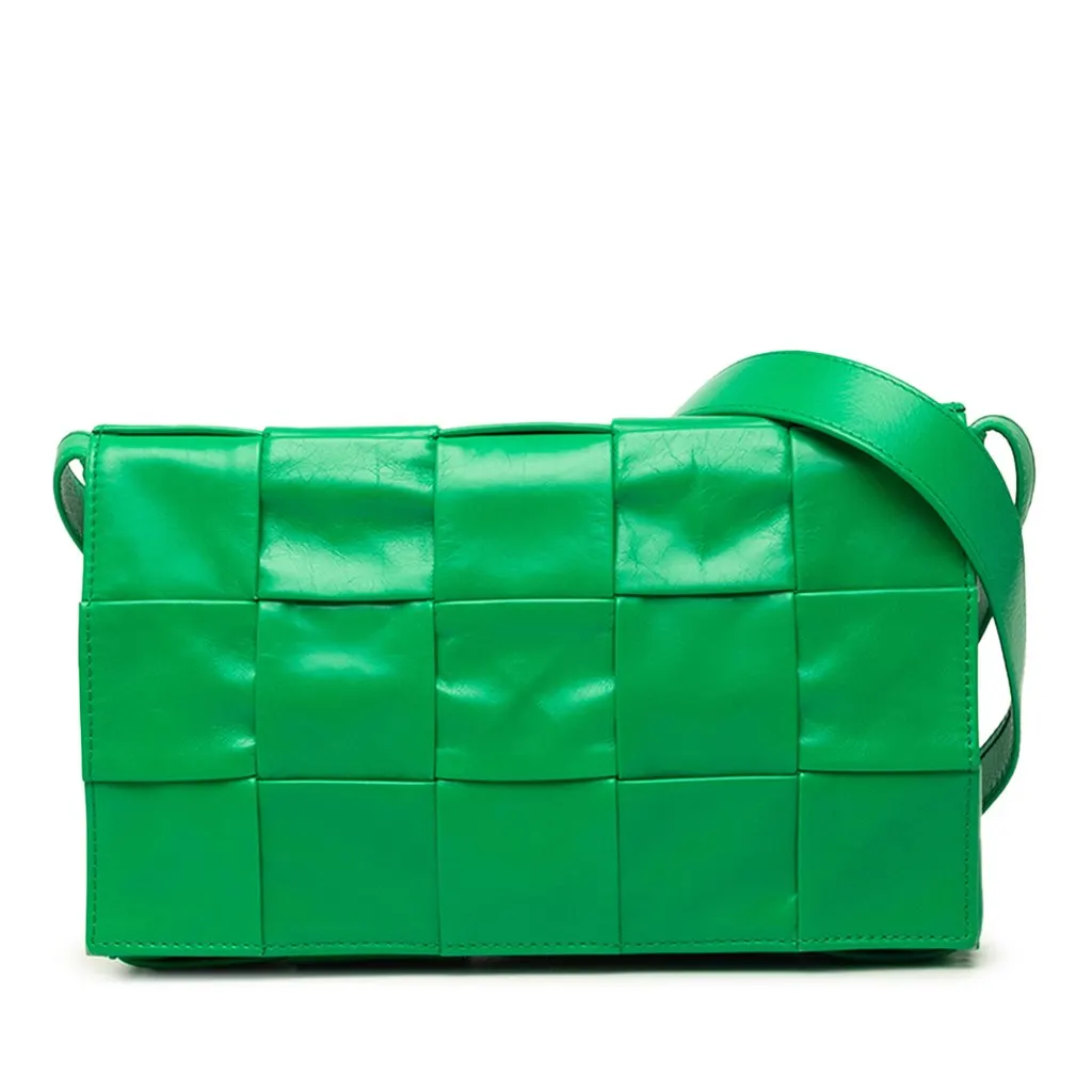 Bottega Veneta Nappa Intrecciato Cassette Crossbody Green Leather Very good - Front View