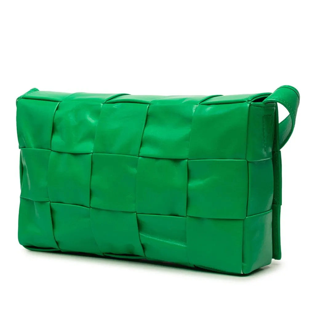 Bottega Veneta Nappa Intrecciato Cassette Crossbody Green Leather Very good - Back View