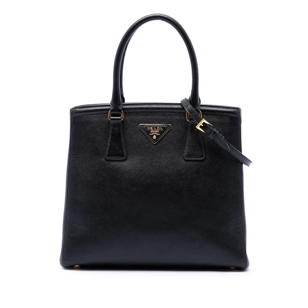 Prada Saffiano Lux Parabole Satchel Black Leather Very good - Front View