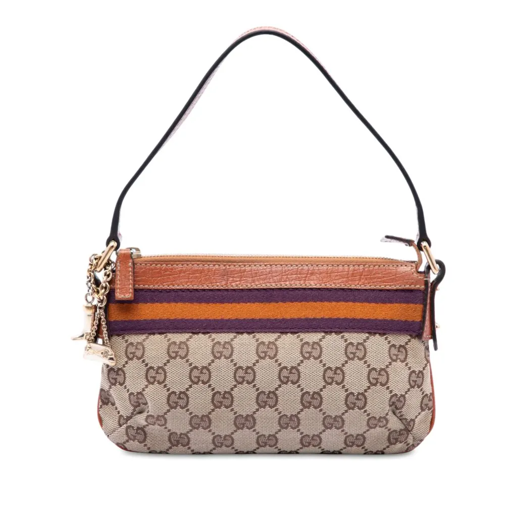 Gucci GG Canvas Web Shoulder Bag Beige Canvas Very good - Front View