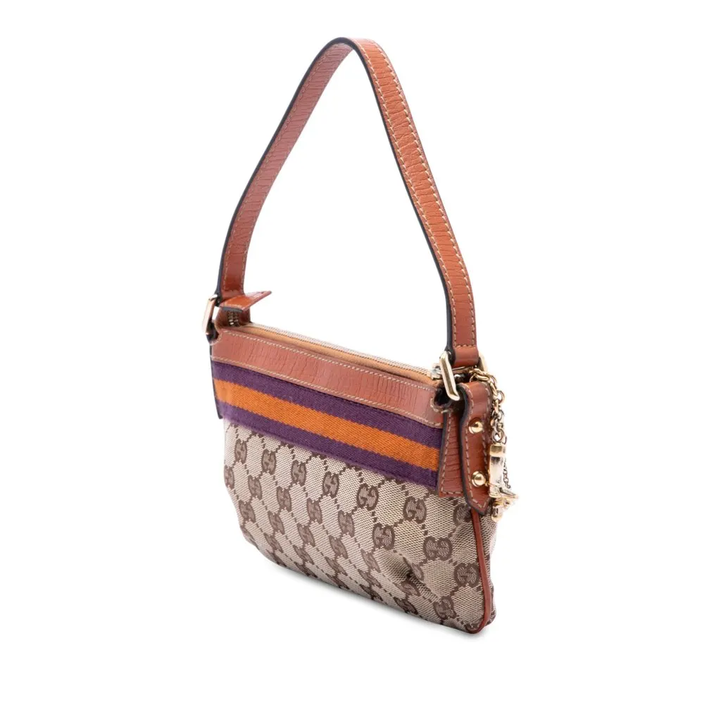 Gucci GG Canvas Web Shoulder Bag Beige Canvas Very good - Back View