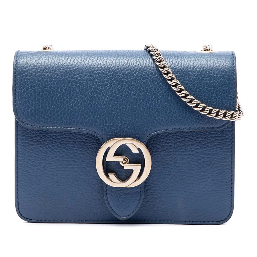 Gucci Small Dollar Calfskin Interlocking G Crossbody Blue Leather Good - Front View