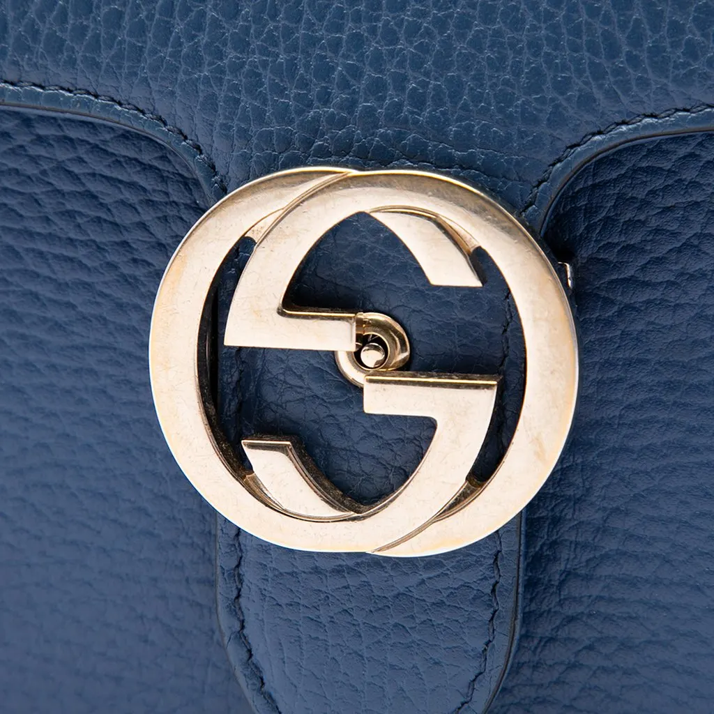 Gucci Small Dollar Calfskin Interlocking G Crossbody Blue Leather Good - Box View