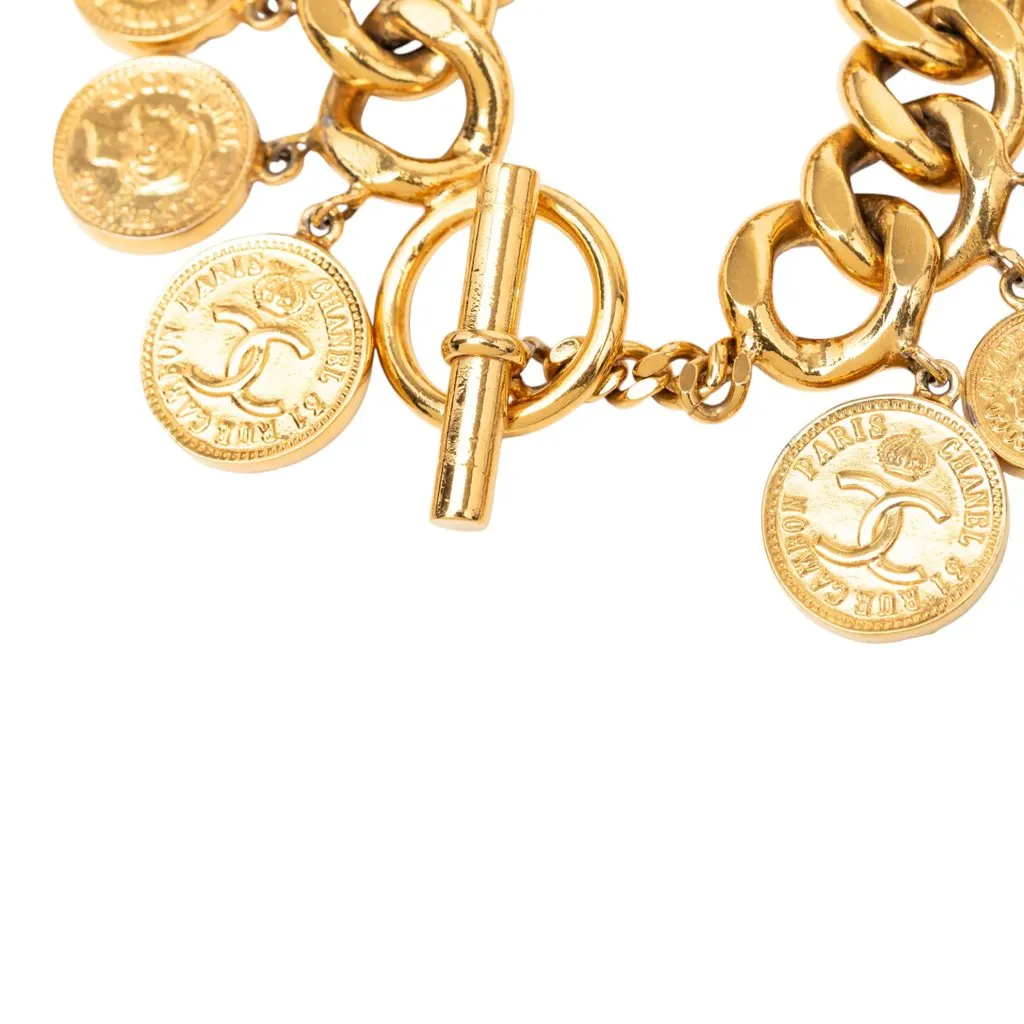 Chanel CC Gold Plated Coins Charm Bracelet Gold Metal Very good - Model View