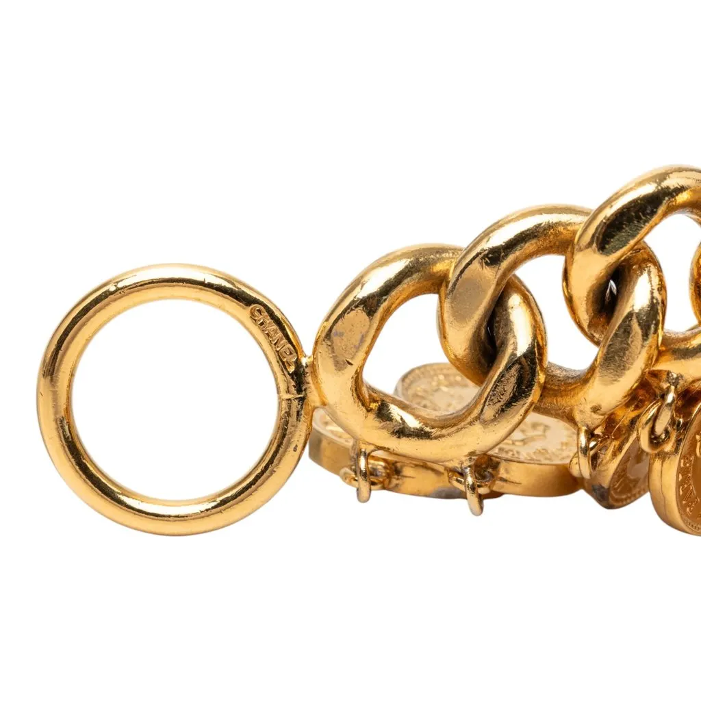 Chanel CC Gold Plated Coins Charm Bracelet Gold Metal Very good - Box View