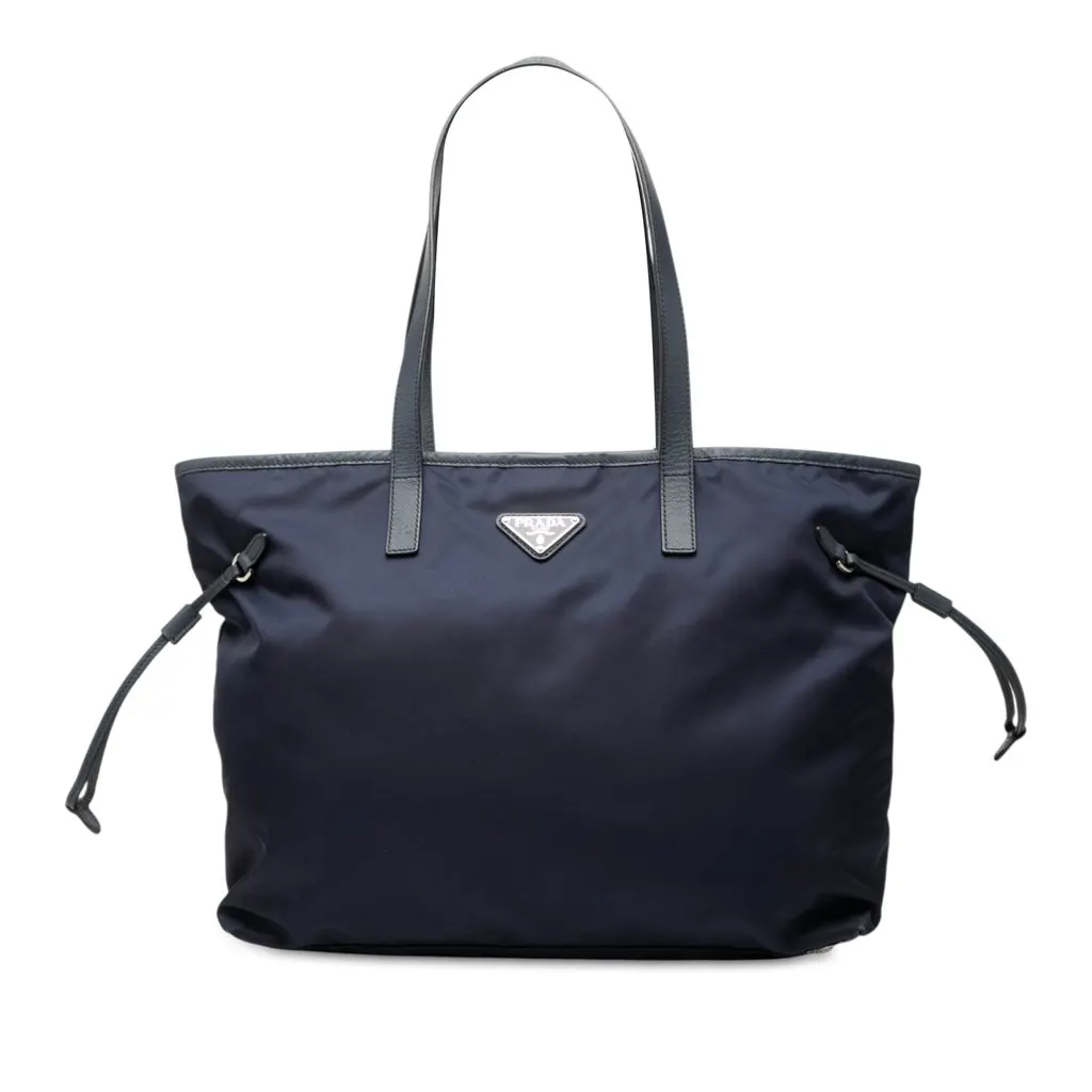 Prada Saffiano Trimmed Tessuto Tote Blue Very good - Front View
