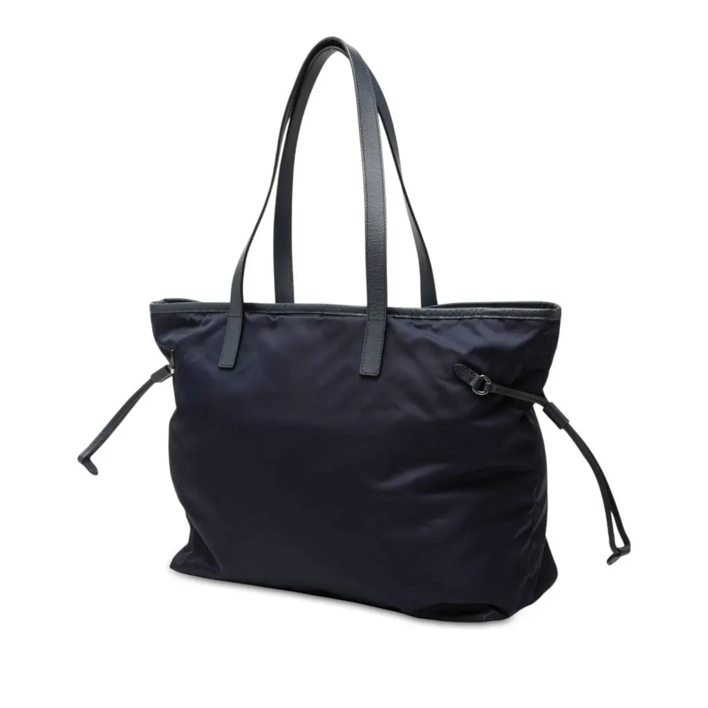 Prada Saffiano Trimmed Tessuto Tote Blue Very good - Back View