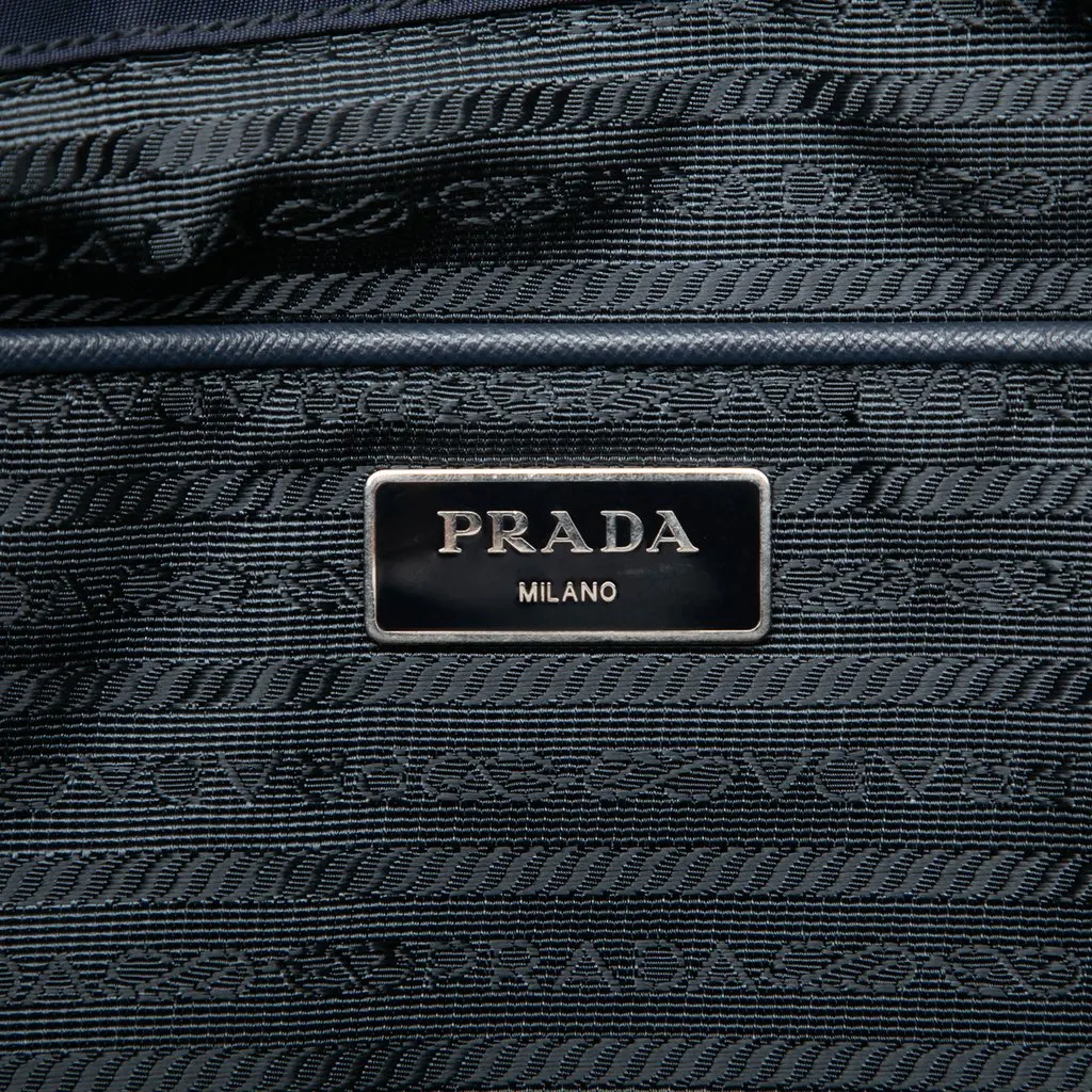 Prada Saffiano Trimmed Tessuto Tote Blue Very good - Box View