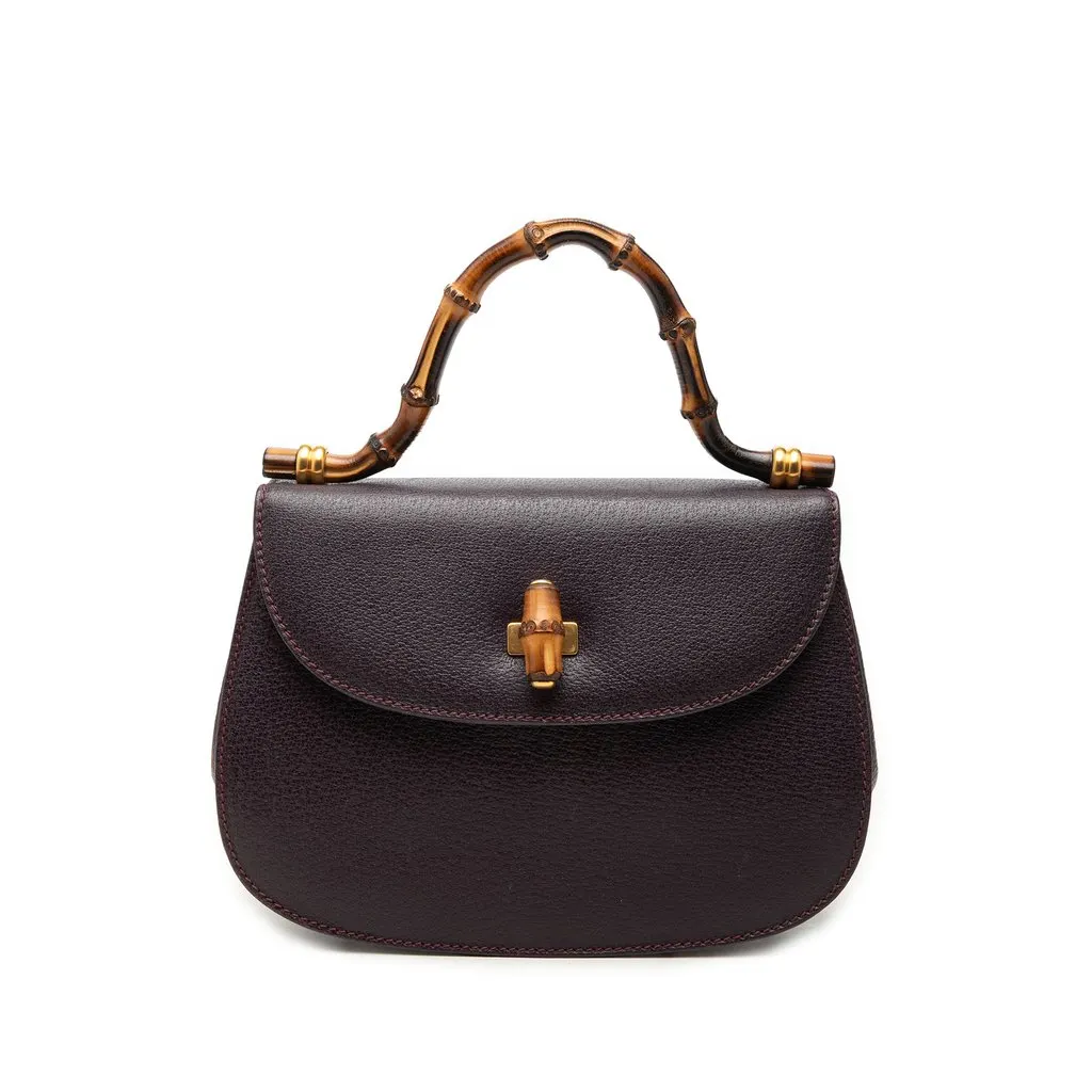Gucci Small Calfskin Bamboo Top Handle Flap Purple Leather Very good - Front View