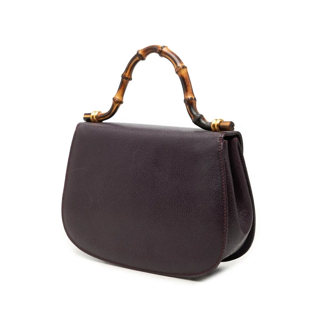 Gucci Small Calfskin Bamboo Top Handle Flap Purple Leather Very good - Back View