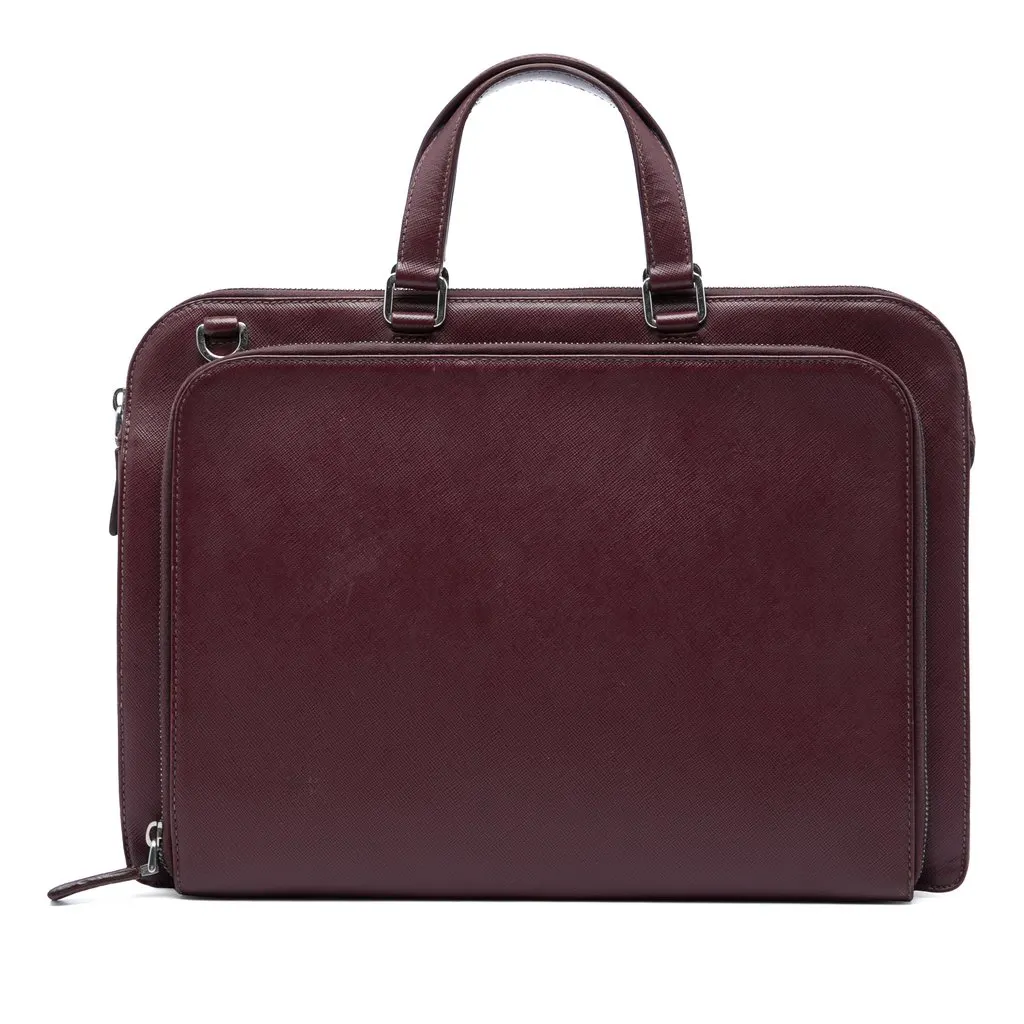 Prada Saffiano Business Bag Red Leather Good - Front View