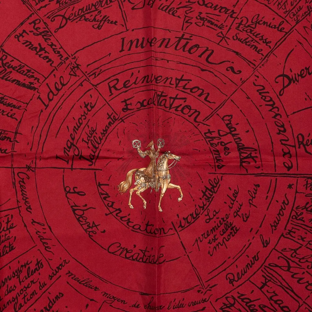 Hermès Naissance D Une Idee Silk Scarf 90 Red Never worn - Back View