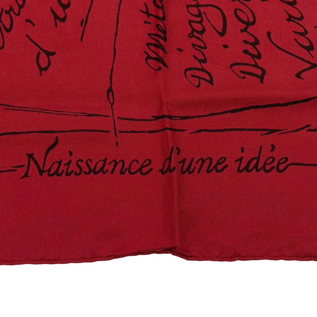 Hermès Naissance D Une Idee Silk Scarf 90 Red Never worn - Box View