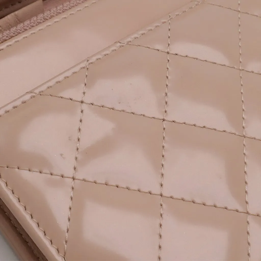 Chanel Quilted Patent Boy Wallet on Chain Pink Leather Very good - Box View