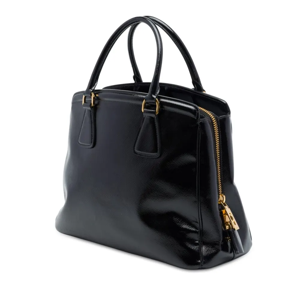 Prada Medium Saffiano Vernice Parabole Tote Black Leather Good - Back View