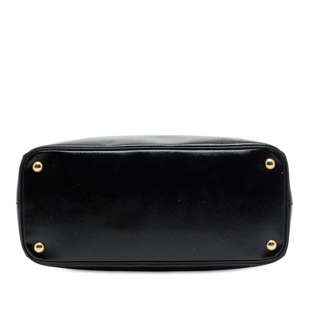 Prada Medium Saffiano Vernice Parabole Tote Black Leather Good - Inside View