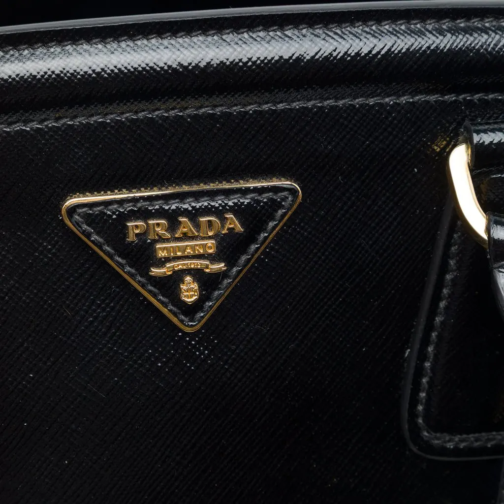 Prada Medium Saffiano Vernice Parabole Tote Black Leather Good - Box View