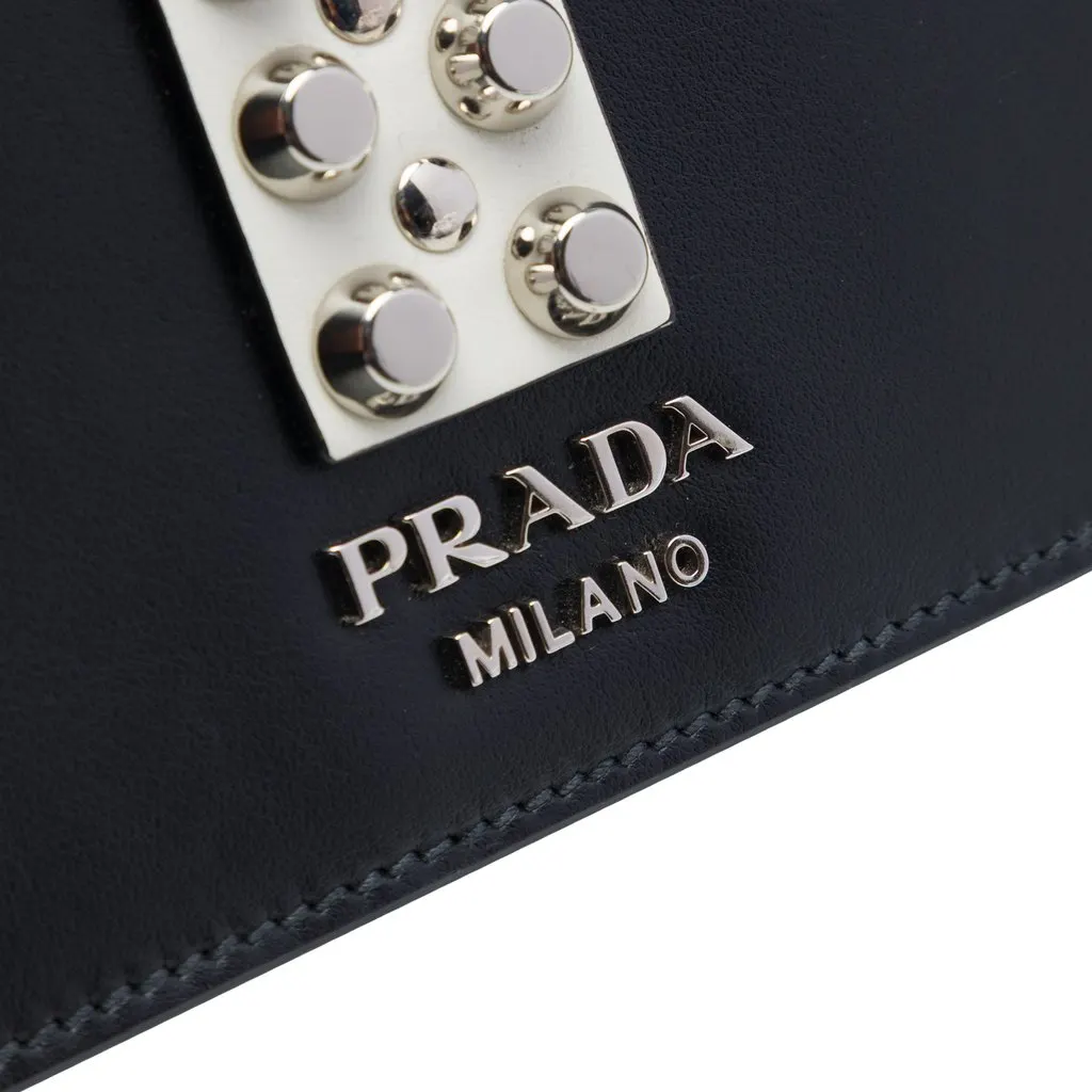 Prada City Calfskin and Saffiano Studded Elektra Crossbody Black Leather Very good - Box View