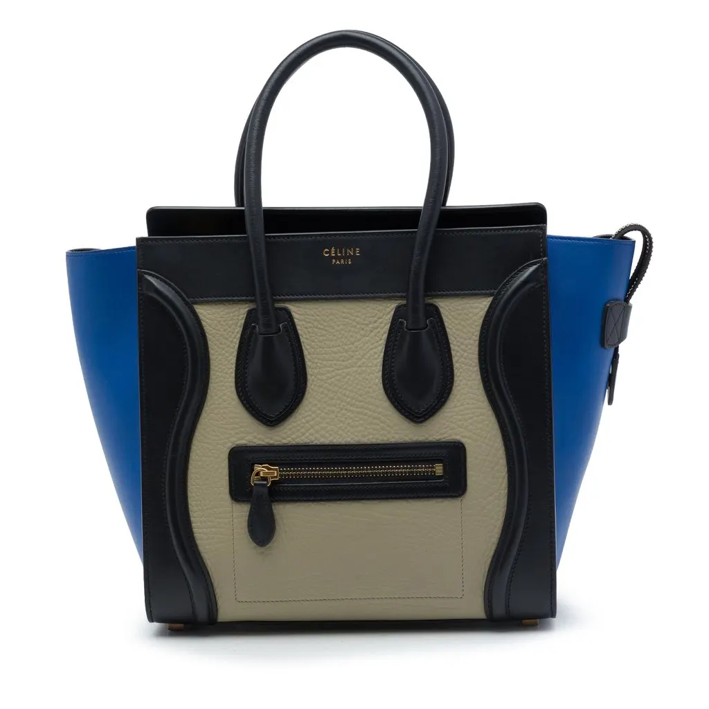 Celine Micro Tricolor Leather Luggage Tote Beige Leather Good - Front View