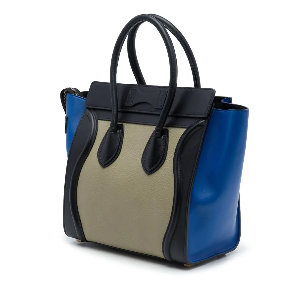 Celine Micro Tricolor Leather Luggage Tote Beige Leather Good - Back View