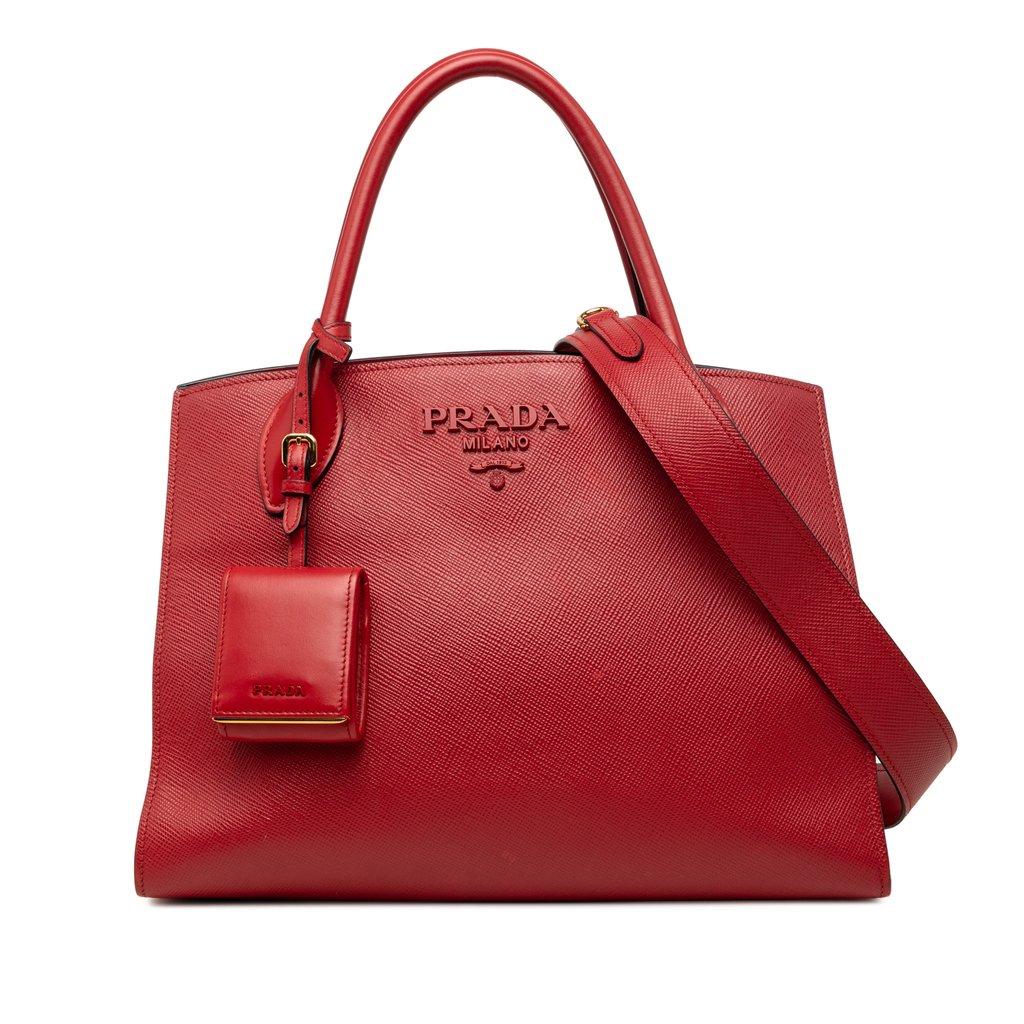 Prada Medium Saffiano Cuir Monochrome Top Handle Tote Red La