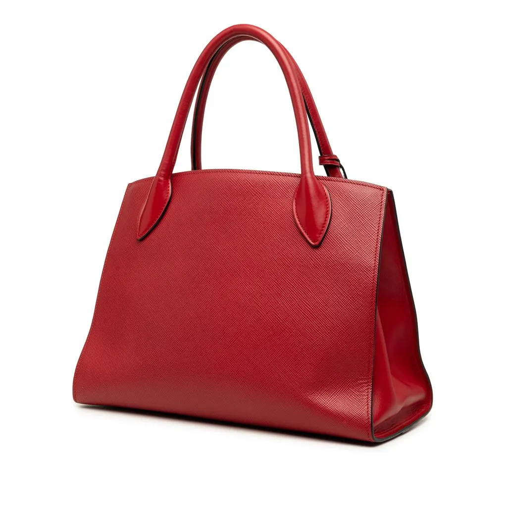Prada Medium Saffiano Cuir Monochrome Top Handle Tote Red Leather Good - Back View