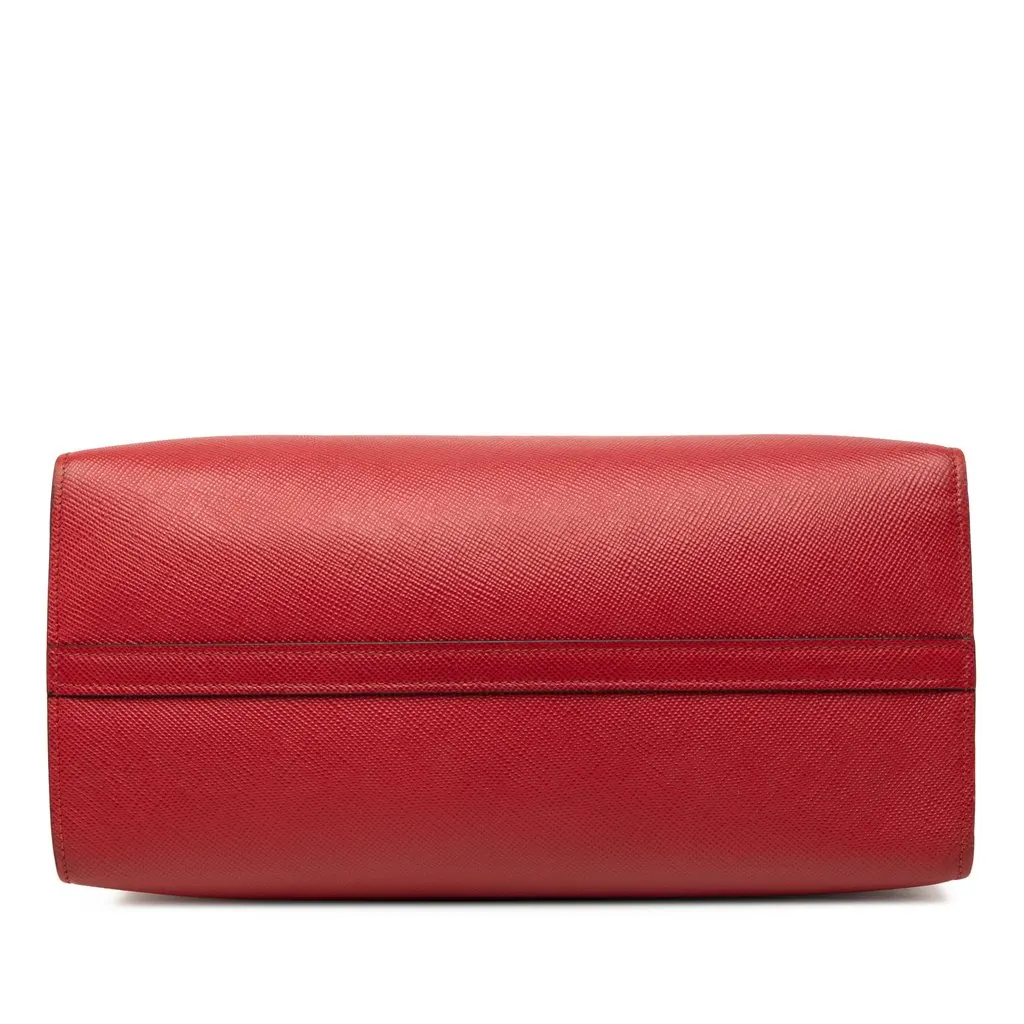 Prada Medium Saffiano Cuir Monochrome Top Handle Tote Red Leather Good - Inside View