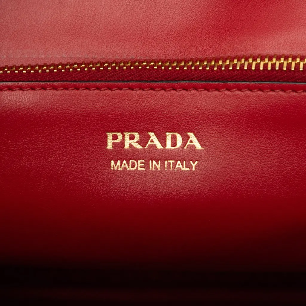 Prada Medium Saffiano Cuir Monochrome Top Handle Tote Red Leather Good - Box View