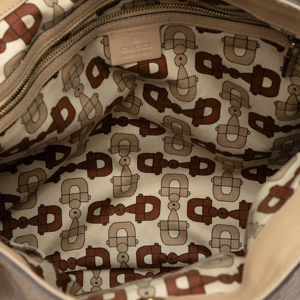 Gucci Medium Guccissima Web Britt Satchel Beige Leather Good - Model View