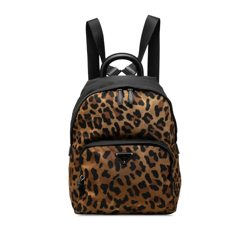 Prada Leopard Print Tessuto Backpack Brown Polyamide Very good - Front View