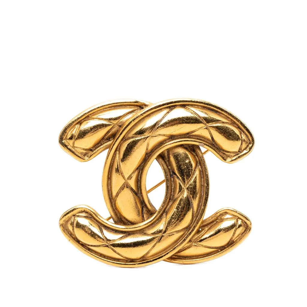 Chanel CC Gold Plated Quilted Brooch Gold Metal Very good - Front View