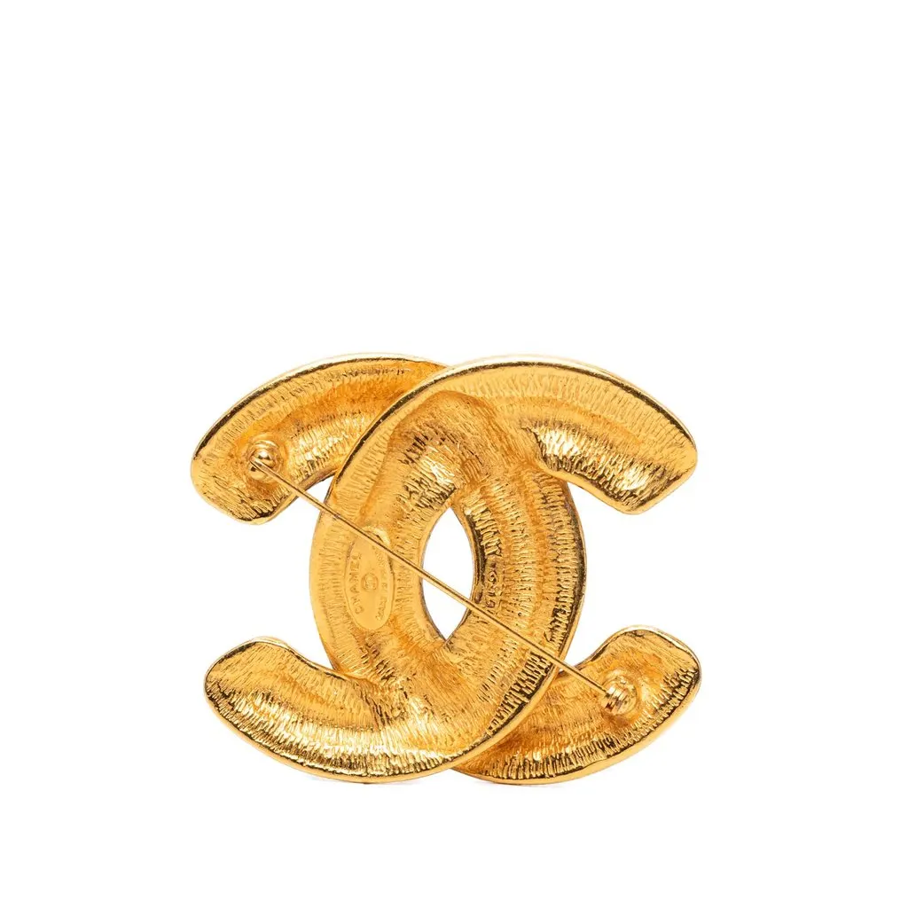 Chanel CC Gold Plated Quilted Brooch Gold Metal Very good - Back View