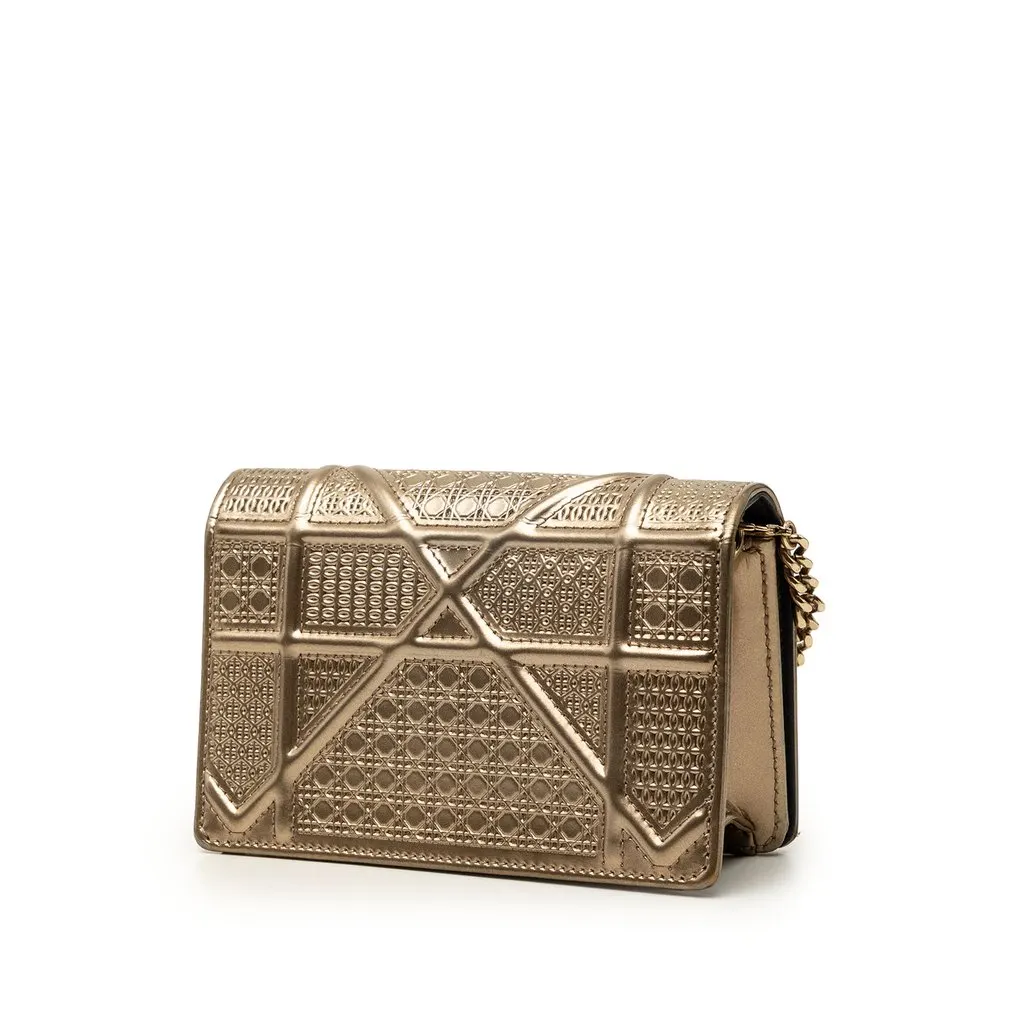 Dior Baby Metallic Patent Microcannage Diorama Flap Gold Leather Very good - Back View