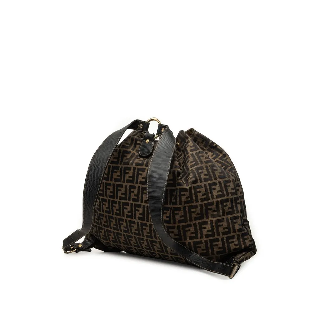 Fendi Zucca Canvas Drawstring Backpack Brown Very good - Back View