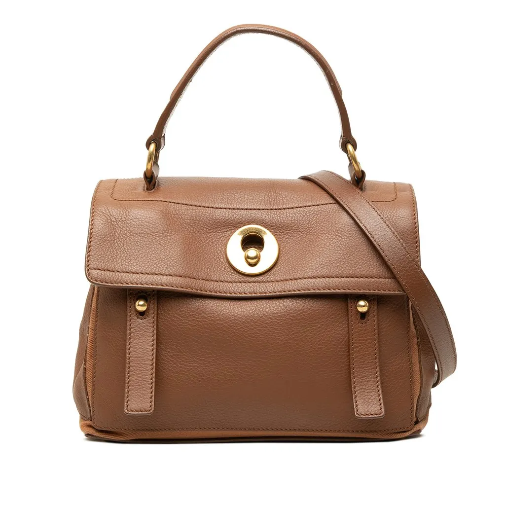 Saint Laurent Small Leather Muse Two Satchel Brown Leather Good - Front View