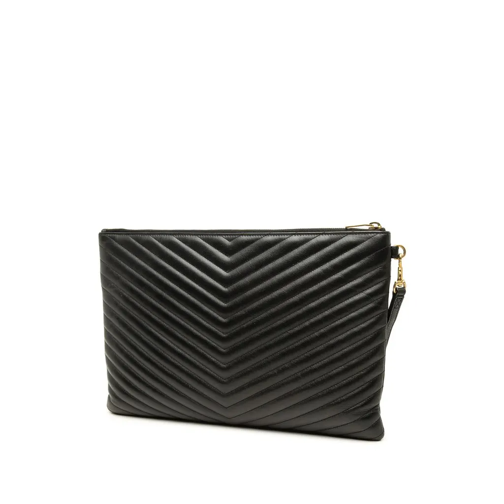 Saint Laurent Chevron Leather Monogram Document Holder Black Leather Good - Back View