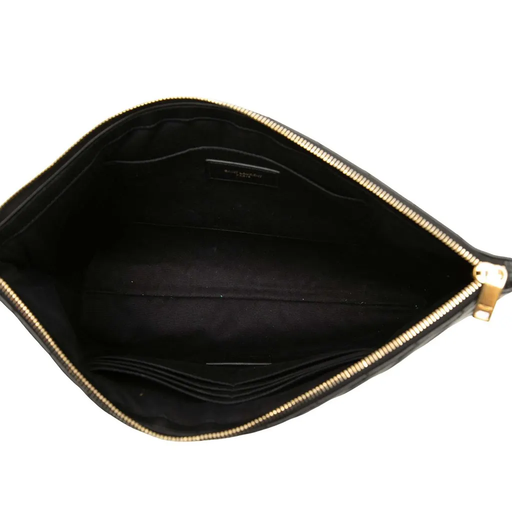 Saint Laurent Chevron Leather Monogram Document Holder Black Leather Good - Model View