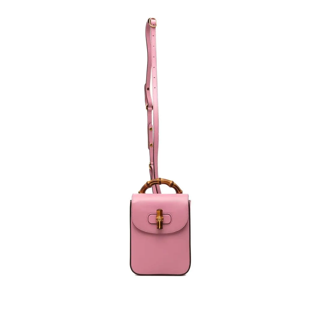 Gucci Mini Calfskin Bamboo Top Handle Bag Pink Leather Very good - Front View