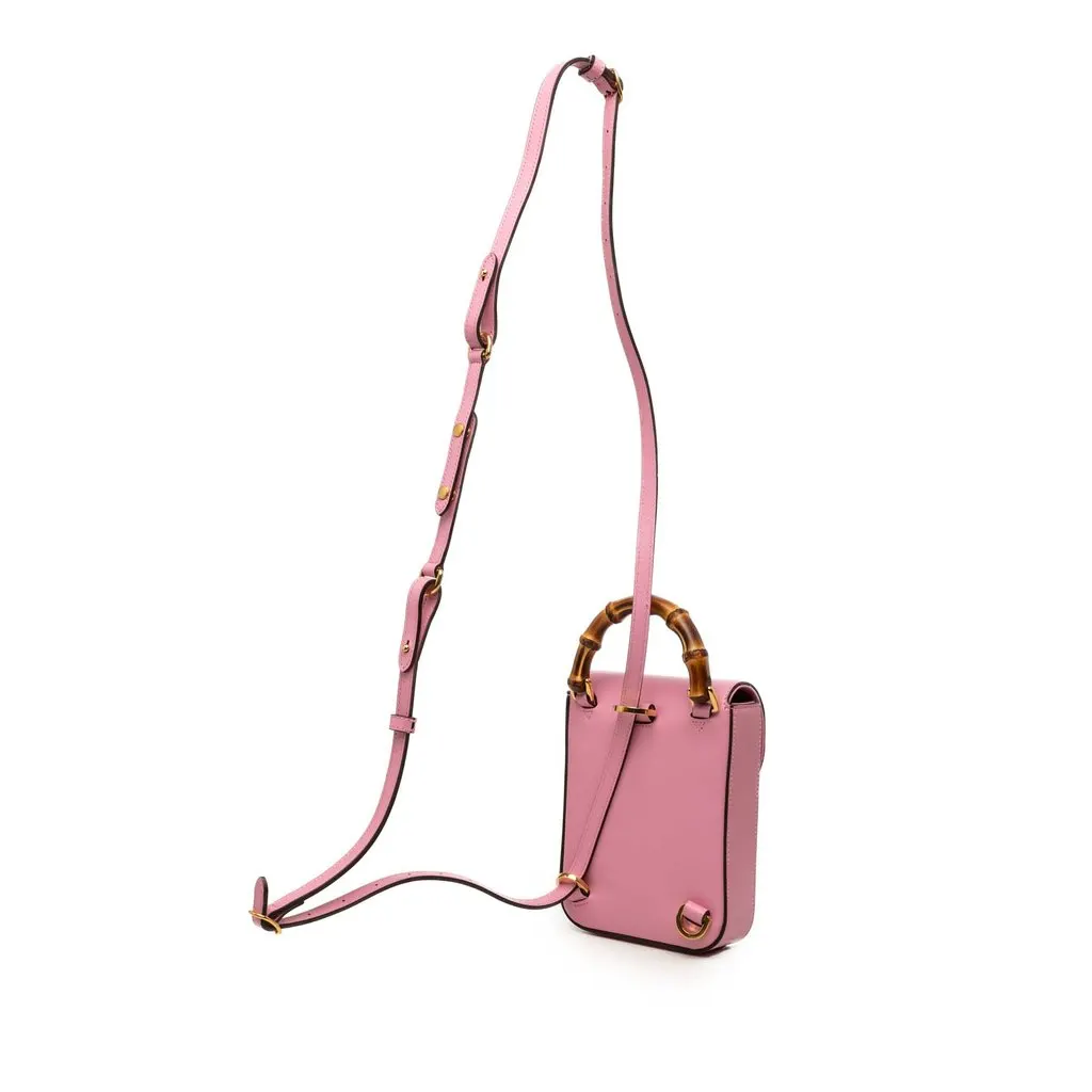 Gucci Mini Calfskin Bamboo Top Handle Bag Pink Leather Very good - Back View